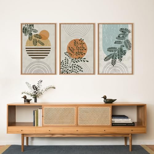 FWIEXA Framed Boho Canvas Wall Art Set, Sage Green Botanical Pictures Wall Decor - Image 2