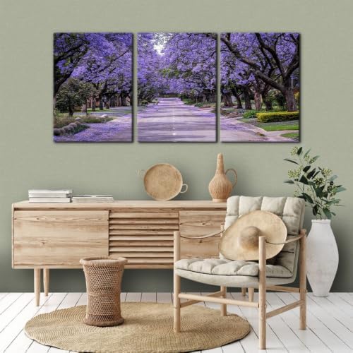 Pacimo Purple Trees Canvas Wall Decor 3 Pieces Forest Road Wall Art Paintings - Image 4