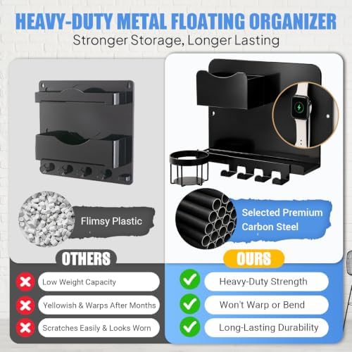 Metal Bedside Wall Shelf, No Drill Floating Bedside Shelf Wall Organizer - Image 3