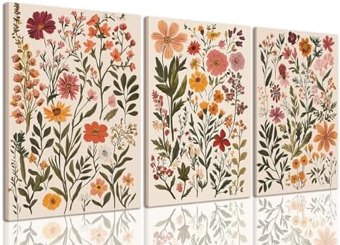KISSFOX 3 Piece Boho Floral Canvas Wall Art by KISSFOX