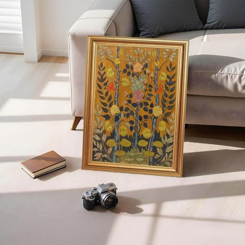 EJPFOGV Art Nouveau Botanical Framed Wall Art on Orange Background 16x24 in - Image 5