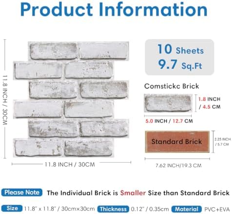 COMSTICKC 3D Faux Brick Wall Panels Peel and Stick - Image 3