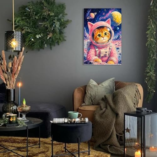 Cosmic Astronaut Cat Poster Space Galaxy Cat Canvas Wall Art - Image 2