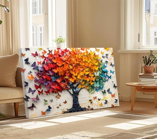 Colorful Butterfly Tree Canvas Wall Art Tree of Life Painting Picture Wall - Image 2