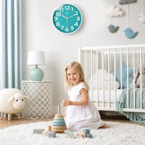 Lafocuse 12 Inch Modern Analog Teal Wall Clock - Image 2