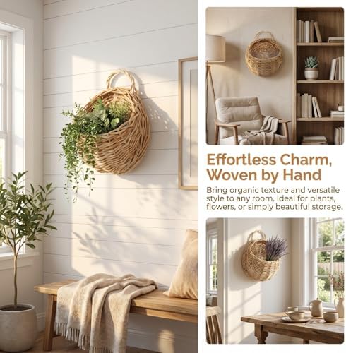 DOITOOL Willow Wall Basket, Semi Circular Baskets, Boho Flower Holder, Wall - Image 5