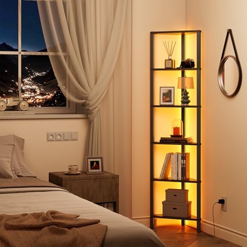 TUTOTAK Corner Shelf with LED Light, 6-Tier Corner Bookshelf - Image 3