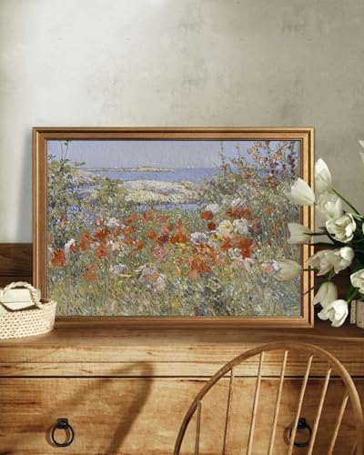 KBKBART Gold Framed Canvas Wall Art, Spring Seaside Wildflowers Wall Decor - Image 3