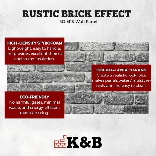 K&B Panels 3D Wall Panels, Rustic Brick Effect Styrofoam Wall Panelling Kit - Image 5