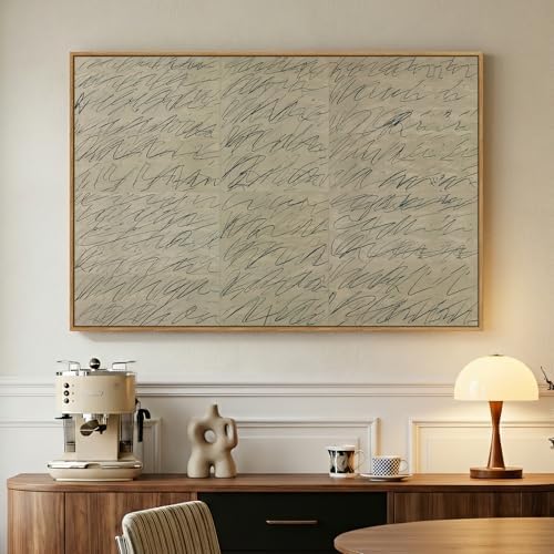 Framed Neutral Modern Beige Abstract Line Wall Art, 1 Piece 24x36 In by Cuspin