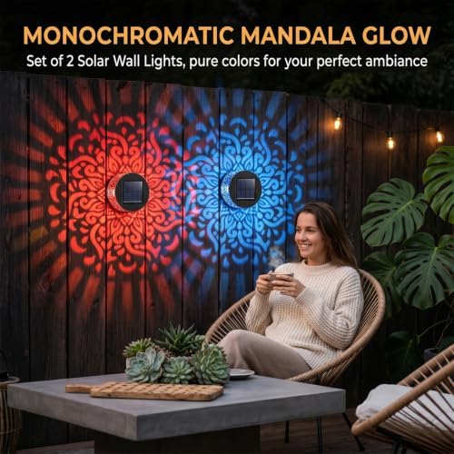 7 Color Changing Solar Mandala Projection Wall Light, 2 Pack - Image 5