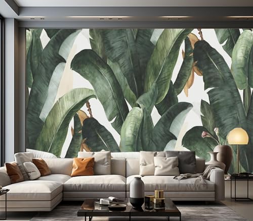 Tropical Watercolor Green Banana Leaves Wallpaper Peel Stick by Cliouar