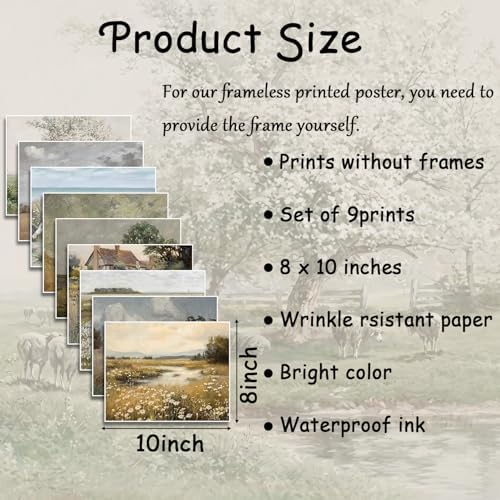 XIANGRUI French Country Wall Art Set of 9, Artwrkfor Dathroom Unframed 8x10Inch - Image 3