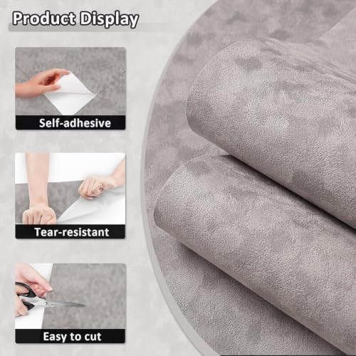 Stickyart Grey Velvet Peel and Stick Wallpaper Textured Velvet Fabric Wallpaper - Image 4