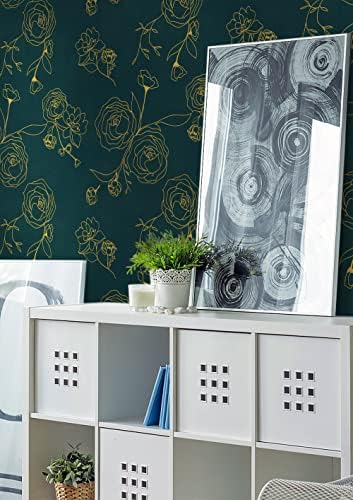 Safiyya 118"x17.3" Peel and Stick Wallpaper Gold and Teal Green Contact Paper - Image 3