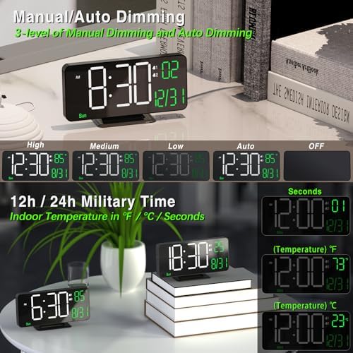 KOSUMOSU Digital Clock for Bedroom, 6.7in Black Alarm Clocks for Bedrooms - Image 4