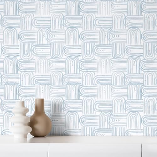 Modern Peel and Stick Wallpaper A Set of 17.3"x1200" Boho Blue Contact Paper by AuraCyzirineWallpaper