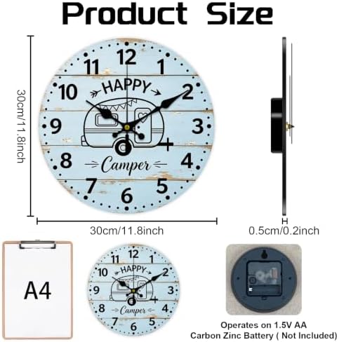Happy Camping Wall Clock Silent Non-Ticking 12" - Image 2