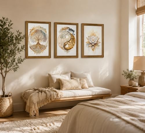 libitea 3pcs Vintage Gold Framed Tree of Life Wall Art - Image 6