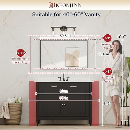 Keonjinn 40x24 Inch Black Bathroom Mirror - Image 2