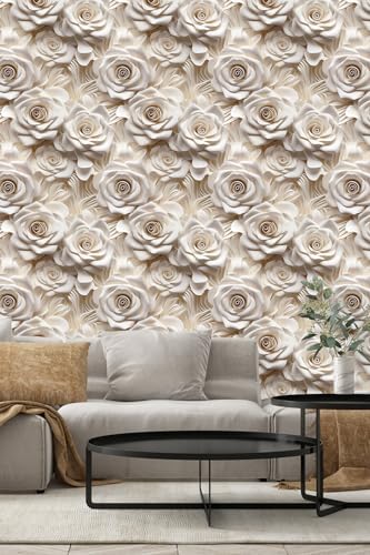Peel and Stick Wallpaper Beige Rose Floral Modern Decor by WEISENI