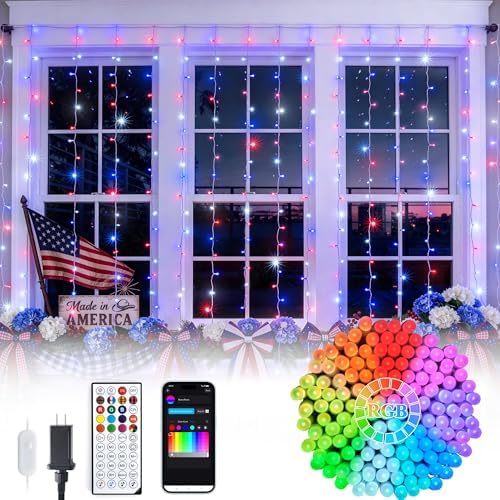 JMEXSUSS RGB Curtain Lights, 300 LED 9.8×9.8FT Color Changing String Lights by JMEXSUSS