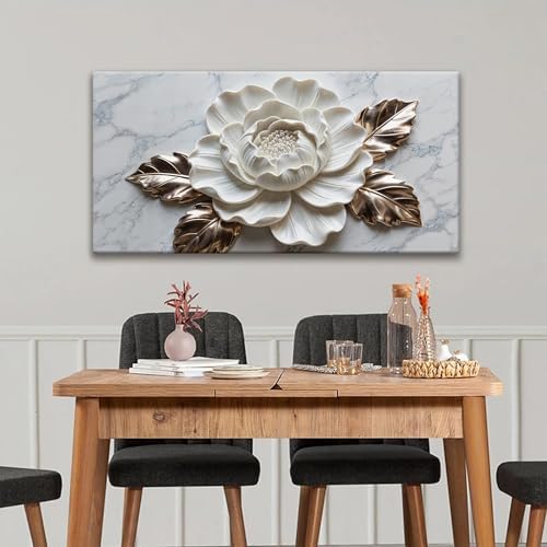 Suconvng Canvas Art Wall Decor Print Paintings Marble Texture White Flower Wall - Image 4