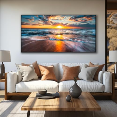 Framed Ocean Wall Art for Living Room, Large 59x29 Inches Coastal Beach Canvas - Image 6