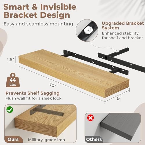 30 Inch Floating Shelves for Wall, Oak Finish - Image 2