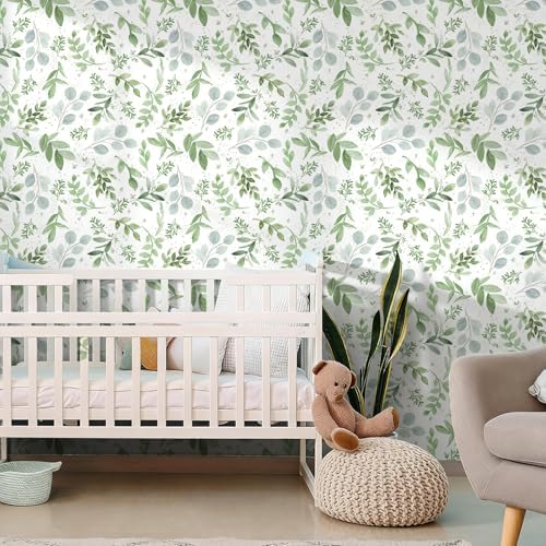 Green Leaf Peel and Stick Wallpaper Boho 17.32" X 393.7" Modern Sage Green - Image 5