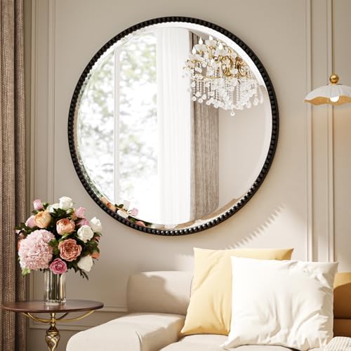 24'' Round Bathroom Mirror, Beaded Circle Decorative Wall Mirror by Unknown