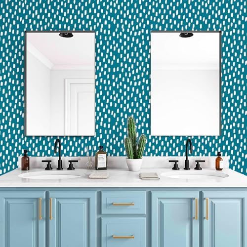HAOKHOME Turquoise Blue Wallpaper Peel and Stick Geometric Striped Bathroom - Image 6