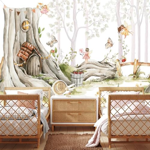 Nursery Forest Peel and Stick Wallpaper Tree Landscape Wall Mural by LOOWAP