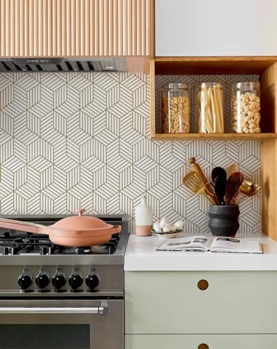 MelunMer Geometric Contact Paper Peel and Stick Wallpaper Gold 17.7”×197” - Image 5