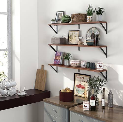 Heimlove Floating Shelves for Wall, 32 Inch Long Wood Floating Shelves Set of 3 - Image 2