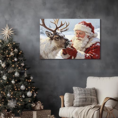 AVANT GARDE CANVAS Christmas Canvas Wall Art, Santa Claus Feeding Reindeer - Image 3