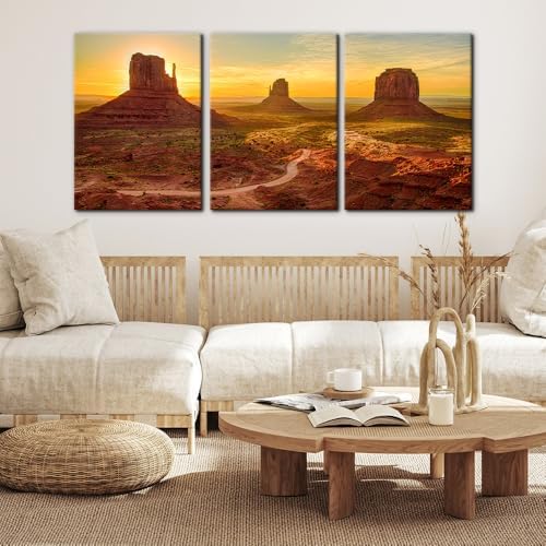 Pacimo 3 Pieces Canvas Print Wall Art Set Monument Valley Modern Walls - Image 2