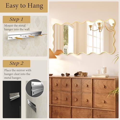 Kelly Miller 24x48 Gold Scalloped Mirror, Wavy Edge Decorative Wall Mirror - Image 6