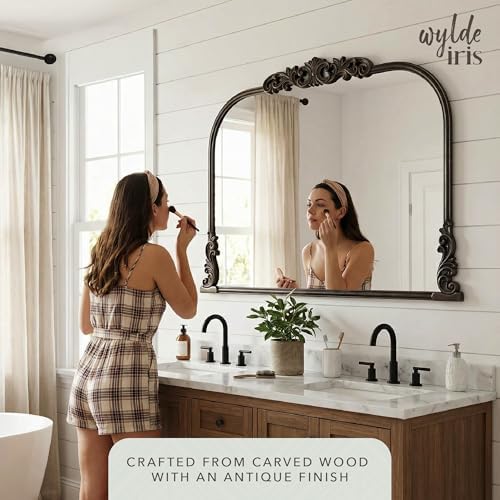 Wylde Iris English Estate Carved Arch Wood Wall Mirror, Mirror - Image 5