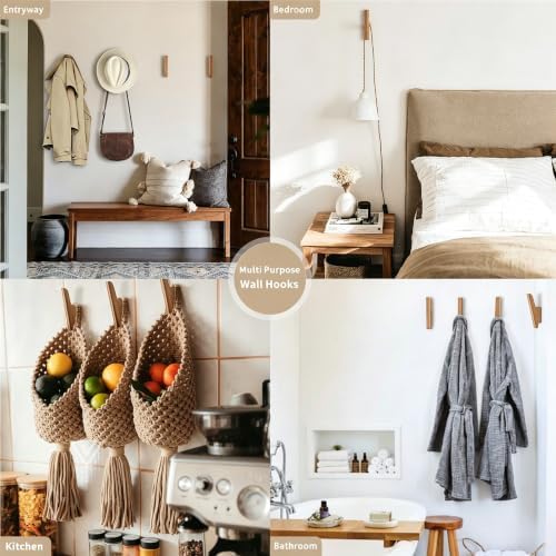 Wood Wall Hooks 4 Pack Coat Hooks Wall Mount, Towel Hooks - Image 7