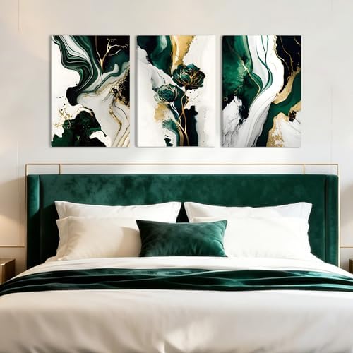 EJPFOGV Triptych Green and Gold Floral Wrapped Canvas Wall Art 16x24 in x3 - Image 4