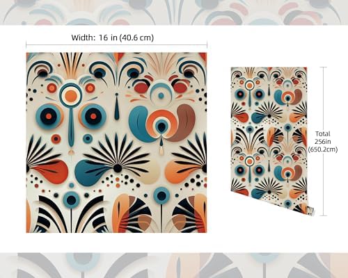 FLFK Boho Peel and Stick Wallpaper 16" x 256" Bold Colorful Abstract Leaf Wall - Image 2