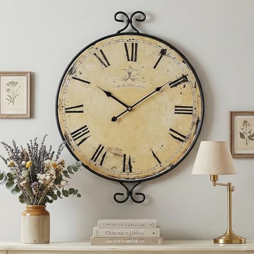 24 Inch Large Farmhouse Wall Clock, Wrought Iron Frame by JUMBOHUMBLE