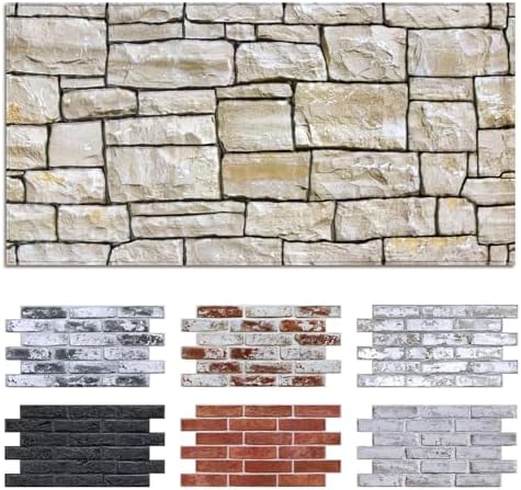Commomy Peel and Stick Faux Stone 3D Wall Panels 12 pcs of 22.8" x 11.8" by CommomyDecor