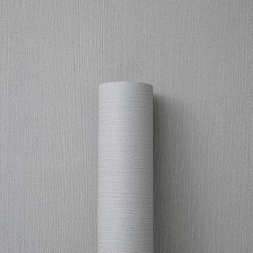 24"x393" Gray Fabric Peel and Stick Linen Textured Wallpaper - Image 5