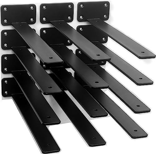 12 Pack - 16 inch Black Hidden L Shelf Bracket Iron Floating Shelf Brackets by MHMYDZ