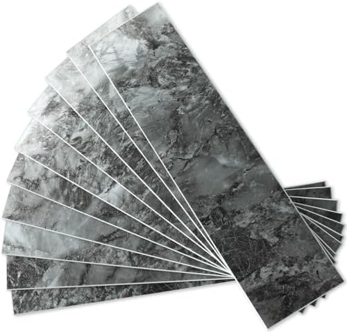 AULIGET 40-Piece Polished Dark Grey Marble Peel and Stick Backsplash Wall Tiles by AULIGET