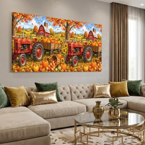 Prime Leader Fall Farmhouse Large Wall Art Harvest Rural Orange Pumpkins Red - Image 4