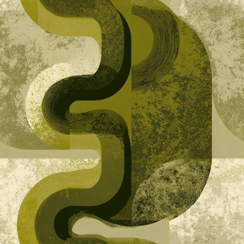 Olive Green Abstract Peel and Stick Wallpaper, Mid Century Modern Geometric by Unknown