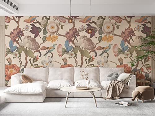 Zeeko Vintage Beige Floral Peel and Stick Wallpaper Mural by Zeeko